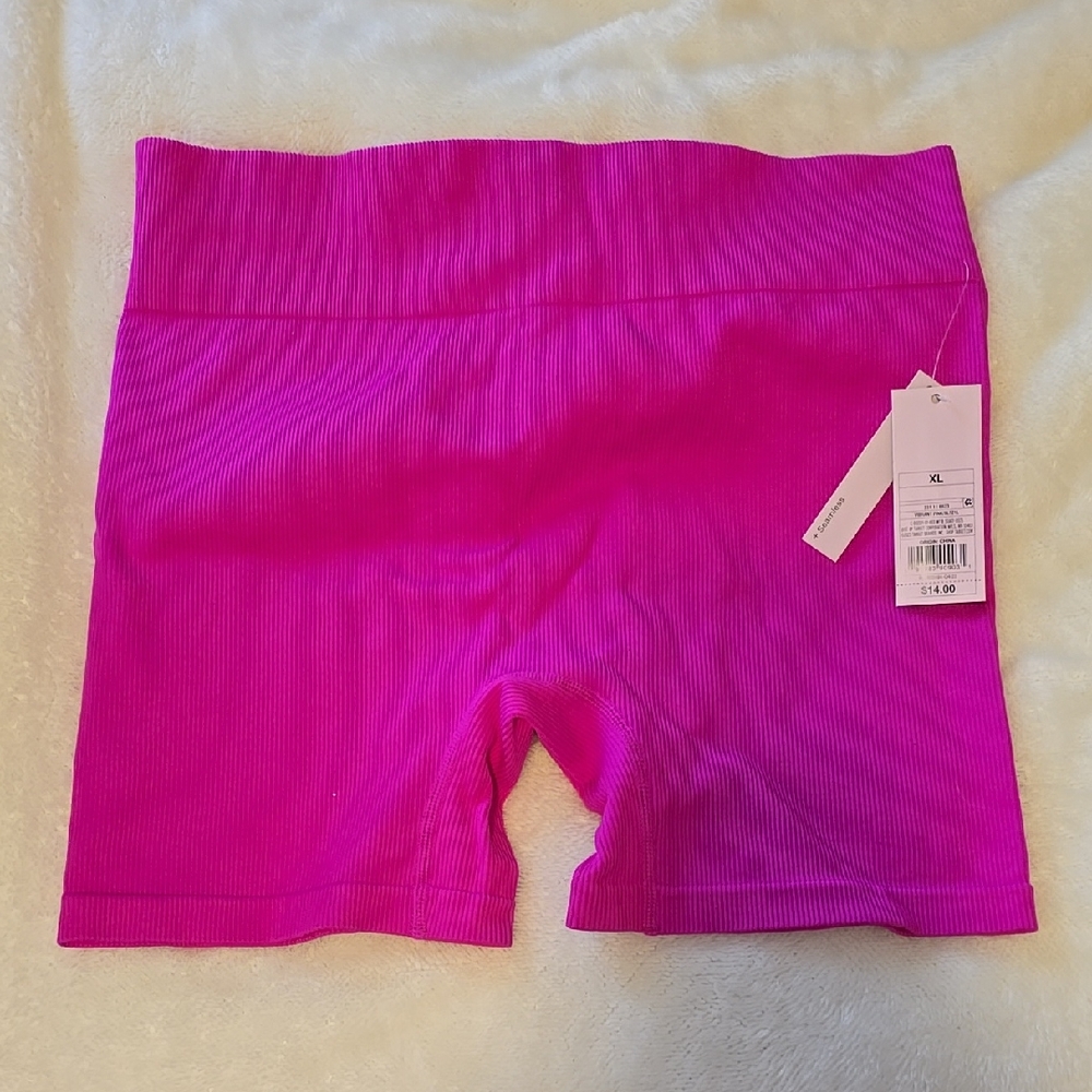 Pink Ribbed High-Waisted Shorts